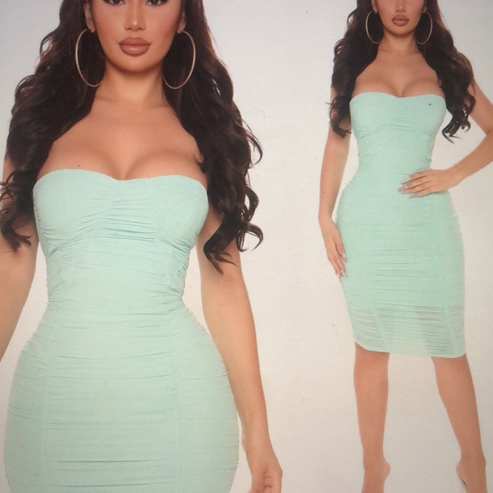 Fashion Nova ruched midi dress -mint